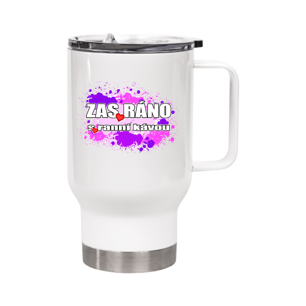 Cestovní termohrnek s uchem s potiskem Thermohrnek ZasRáno sranní kávou
